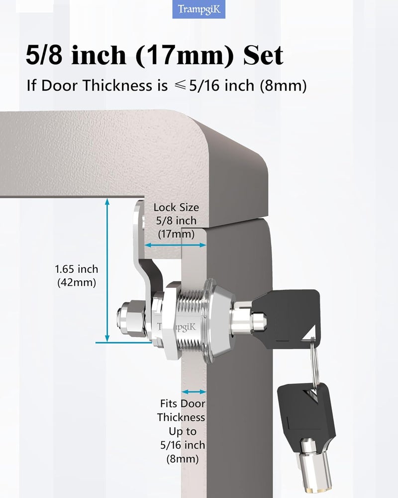 TrampgiK RV Storage Locks, 5/8” Camper Compartment Storage Door Locks with Keys, for RV Camper Travel Trailer,Drawer Cabinet Toolcart Storage, 5/8 Inch 2 Locks with 4 Keyed Alike, Chrome - Image 4